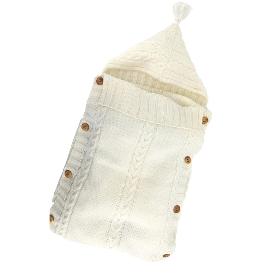 Cozy Cream Knit Baby Sleep Sack with Hood
